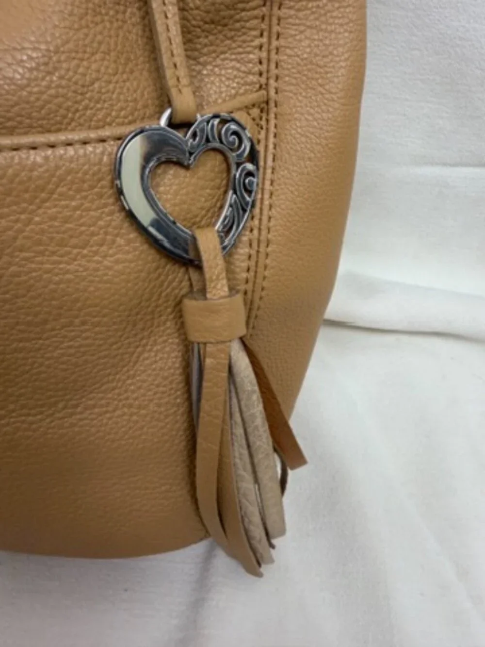 Brighton Barbados Tan Pebbled Leather Braided Shoulder Hobo Bag Tassel F145037
